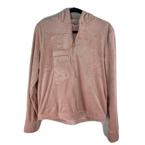 Fila Womens Pullover Hoodie Size S Pink Velour Velvet Quarter Zip Loungewear